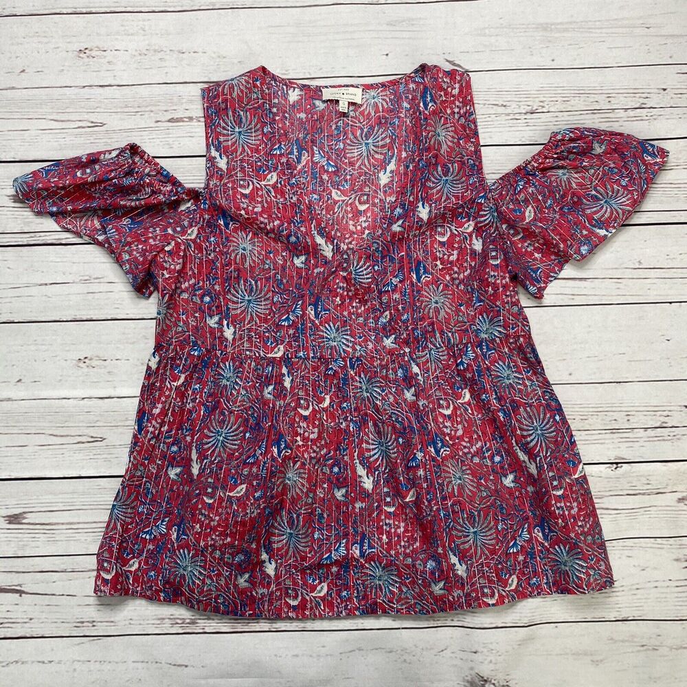 LUCKY BRAND Womens Pink Printed Cold Shoulder Baby Doll Top S Boho